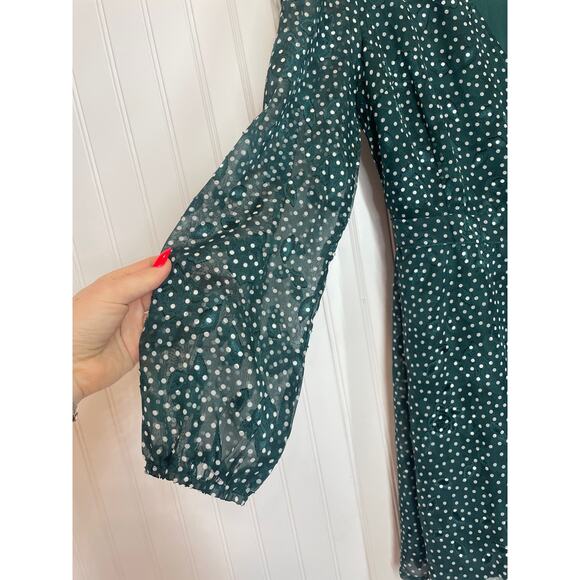 Sage The Label Womens Green V-Neck Polka Dot Embroidered Mini Wrap Dress Size S - Picture 3 of 9